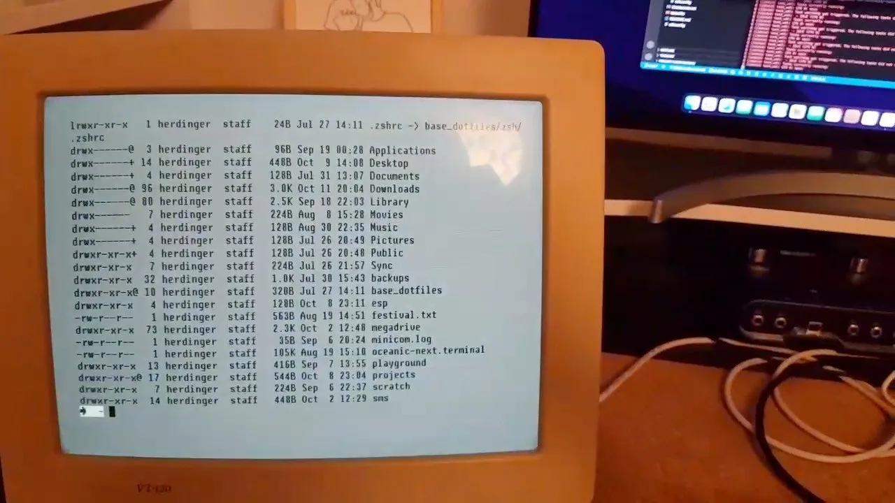 A VT420 terminal showing an directory listing.